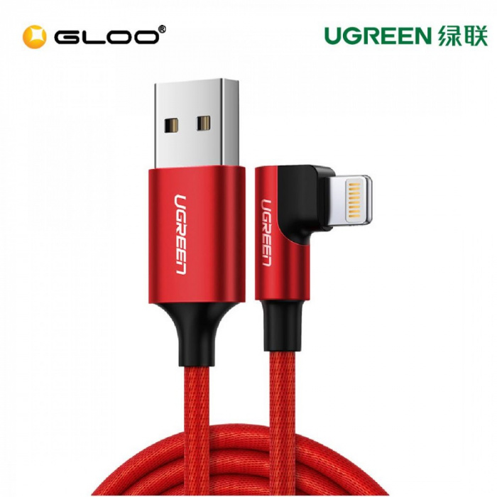 картинка Кабель Ugreen US299 Angled Lightning To USB 2.0 A Male Cable(90°  Angle)/Red 1M, 60555 от магазина itmag.kz