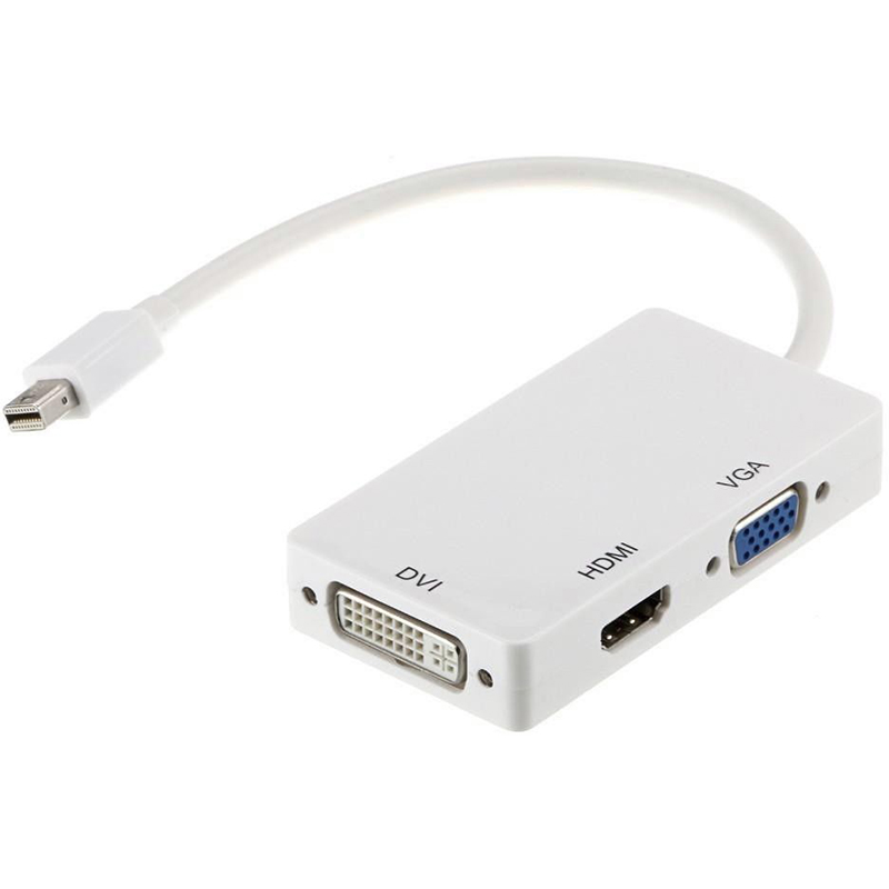 картинка Переходник PowerPlant mini DisplayPort (Thunderbolt) - HDMI, DVI, VGA (3 в 1) от магазина itmag.kz