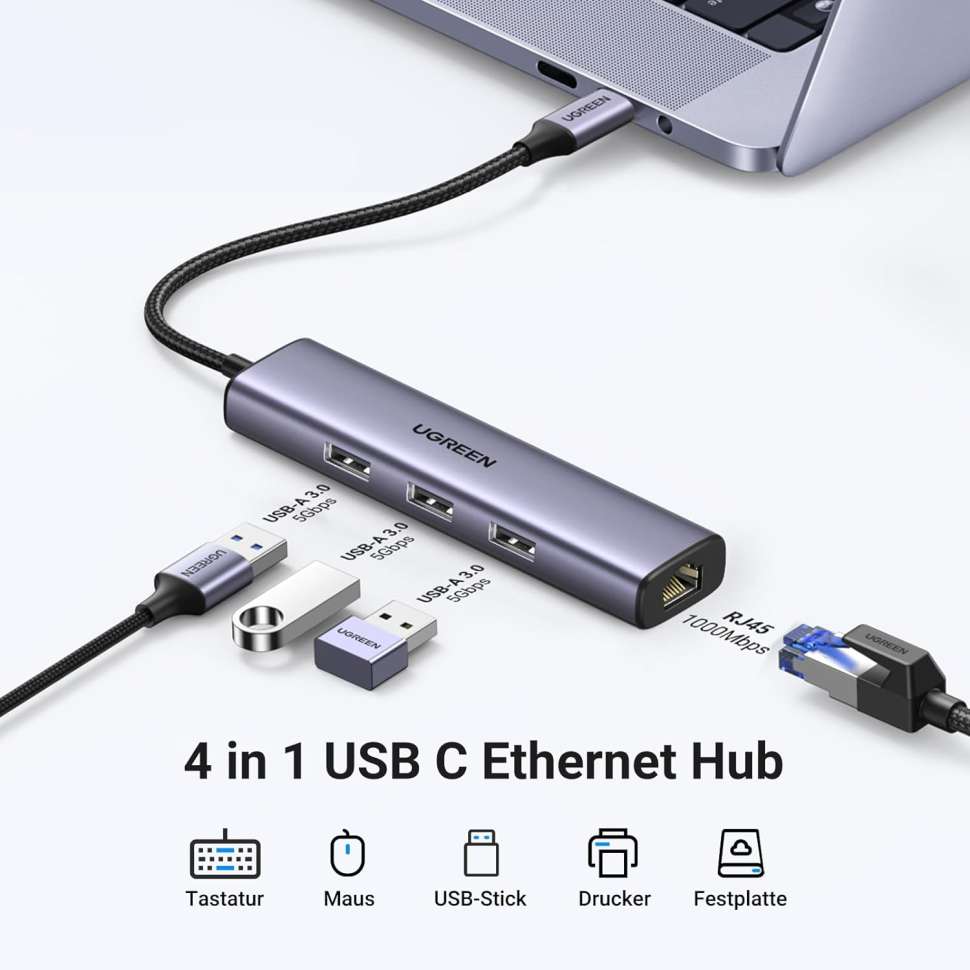Конвертер USB 3.1(m) Type C на LAN RJ-45,1000Mbps + USB 3.0 HUB 3 port, 0.2m CM475 (60600) фото