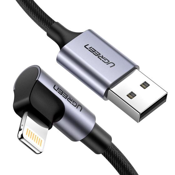 картинка Кабель Ugreen US299 Angled Lightning To USB 2.0 A Male Cable(90°  Angle)/Black 1M, 60521 от магазина itmag.kz