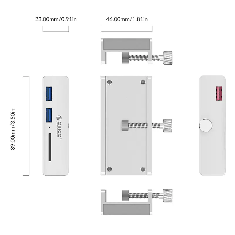 картинка USB Хаб ORICO MH2AC-U3-SV-BP <USB3.0 Type-A х 2, SD х 1, 100cm, 89*46*23mm> от магазина itmag.kz