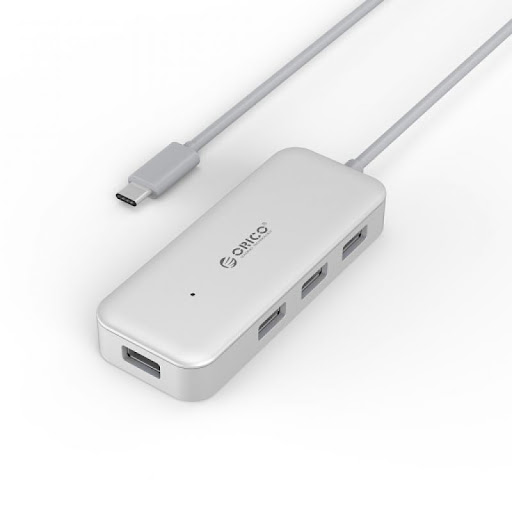 картинка USB Хаб ORICO TC4U-U3-SV-BP <Type-C, USB3.0х4, Cable 30cm,  98,5*39*15,5mm, SILVER> от магазина itmag.kz