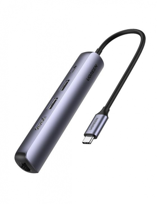 картинка Мобильный активный OTG-хаб UGREEN CM418 USB-C to 2*USB 3.0+HDMI+RJ45 Ethernet Adapter+PD от магазина itmag.kz
