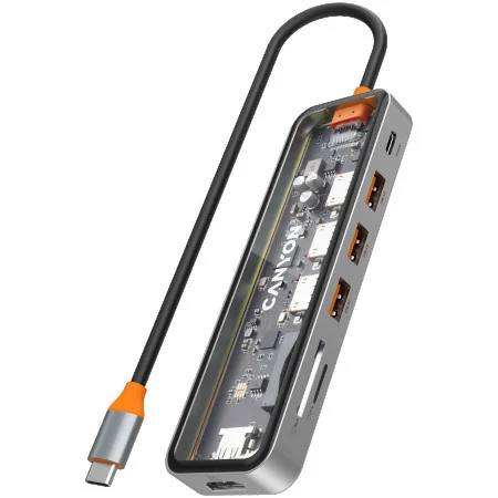 USB Хаб CANYON hub DS-13 7in1 4k USB-C Transparent Space Grey (CNS-TDS13) фото