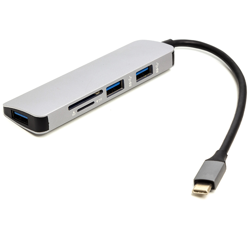 картинка Переходник PowerPlant USB Type-C - 3*USB 3.0 Ports + TF/SD Card Reader от магазина itmag.kz