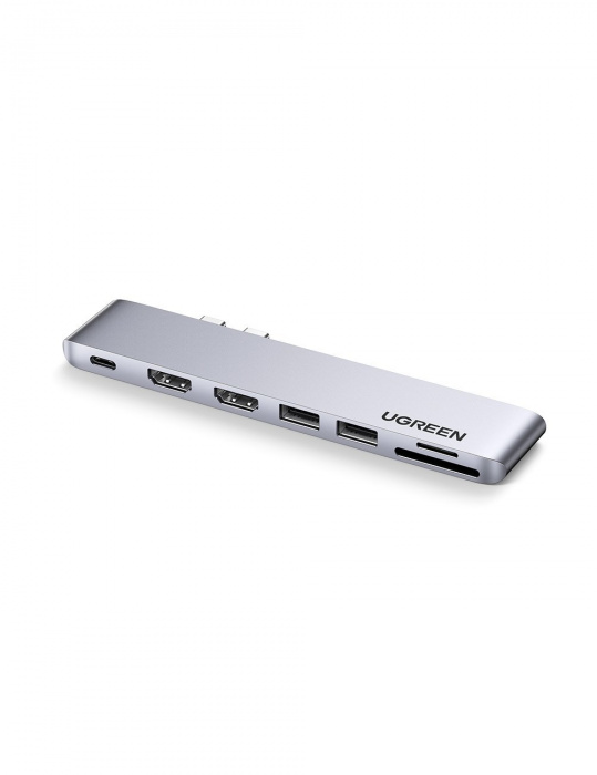 картинка Конвертер Ugreen CM356 Dual USB-C To 2*USB 3.0 A+USB-C Female+ 2*HDMI+TF/SD Converter Gray, 80548 от магазина itmag.kz