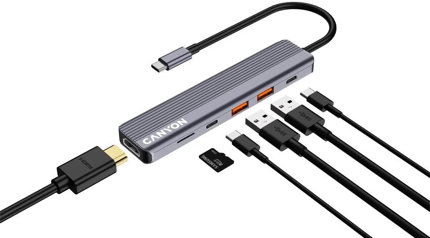 USB-хаб Canyon DS-17 6in1 4k USB-C Grey (CNS-TDS17) фото
