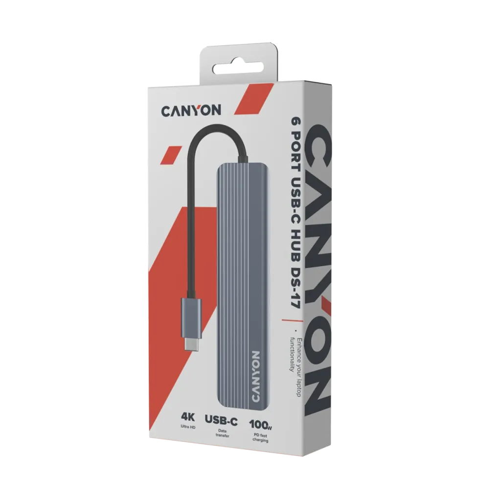 USB-хаб Canyon DS-17 6in1 4k USB-C Grey (CNS-TDS17) фото