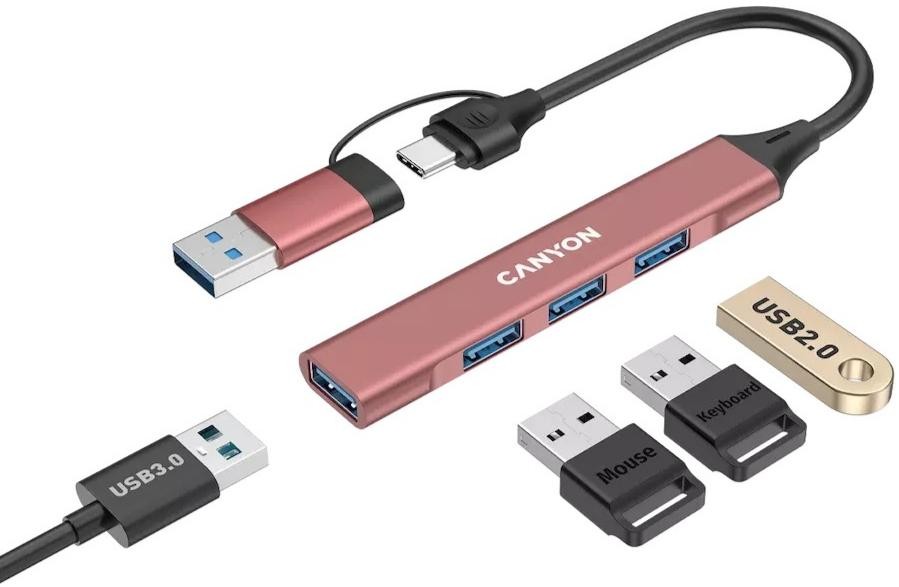 USB-хаб Canyon OnHub 02 4in1 USB-A/C Pink (CNS-TDS02P) фото
