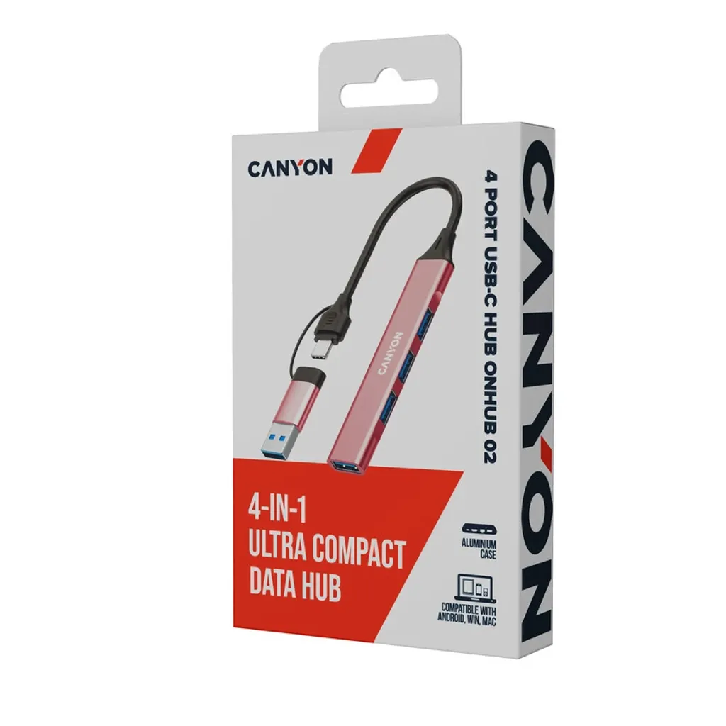 USB-хаб Canyon OnHub 02 4in1 USB-A/C Pink (CNS-TDS02P) фото