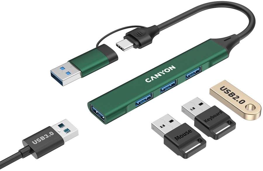 USB-хаб Canyon OnHub 02 4in1 USB-A/C Green (CNS-TDS02GR) фото