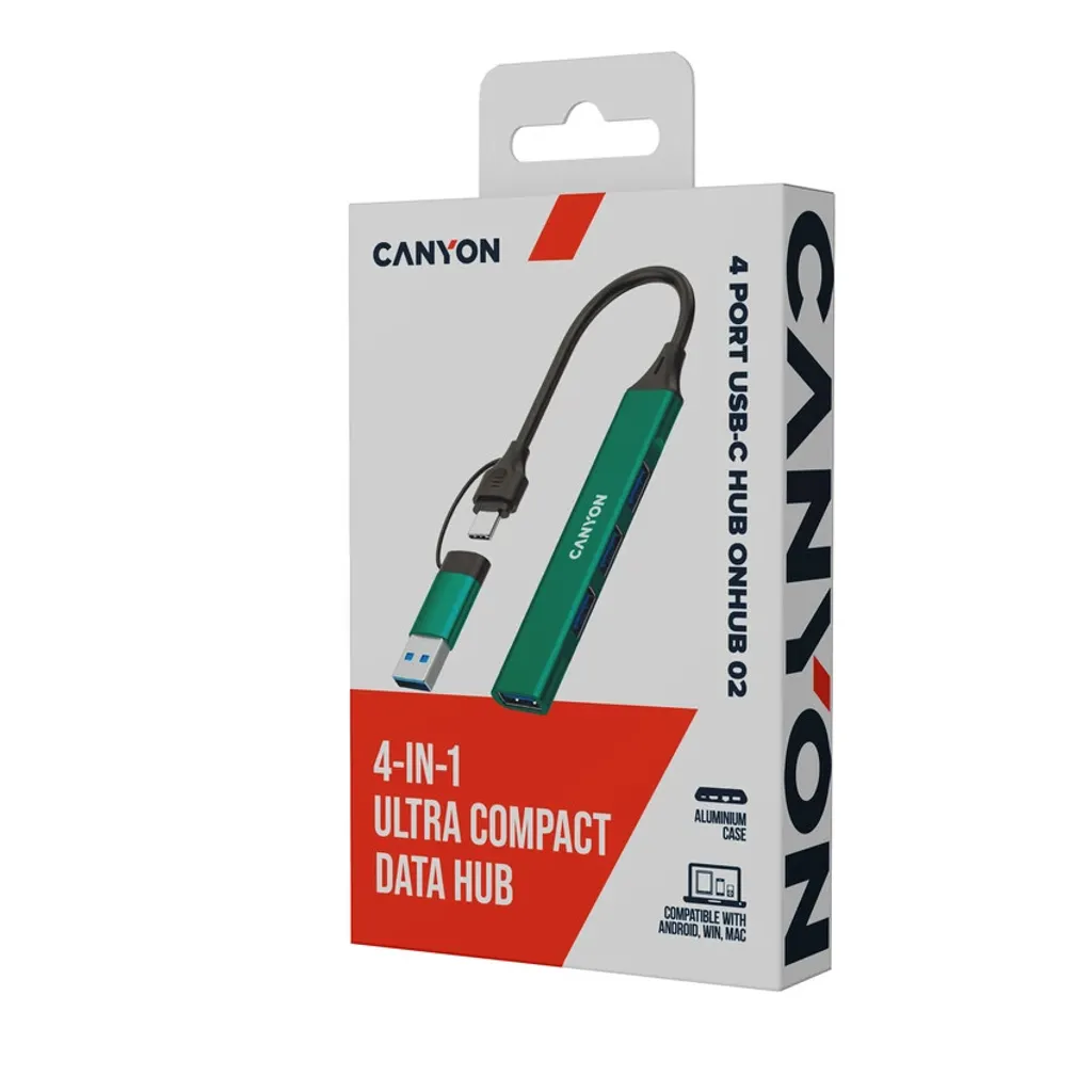 USB-хаб Canyon OnHub 02 4in1 USB-A/C Green (CNS-TDS02GR) фото