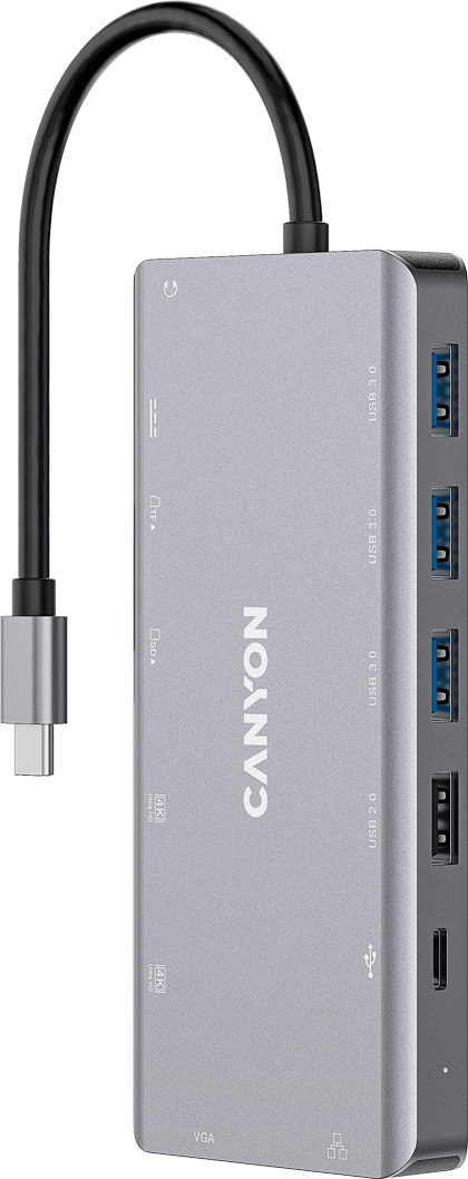 USB-хаб Canyon DS-12 13in1 4k USB-C Dark Grey (CNS-TDS12) фото