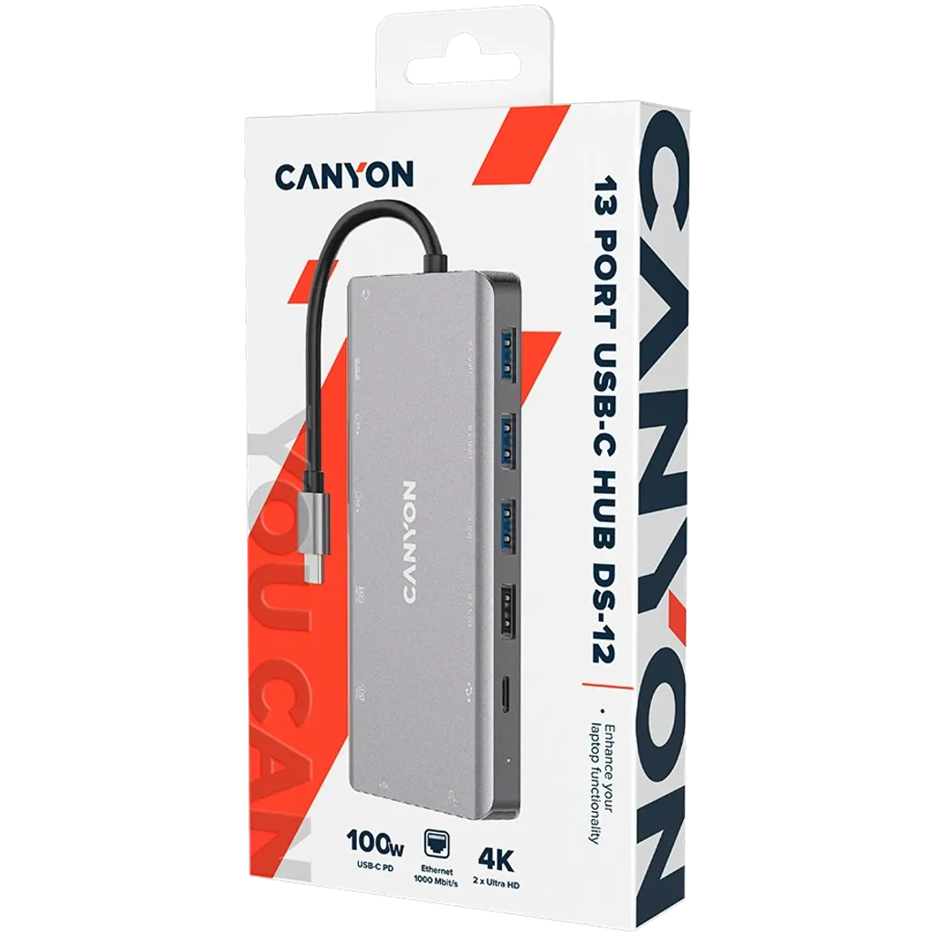 USB-хаб Canyon DS-12 13in1 4k USB-C Dark Grey (CNS-TDS12) фото