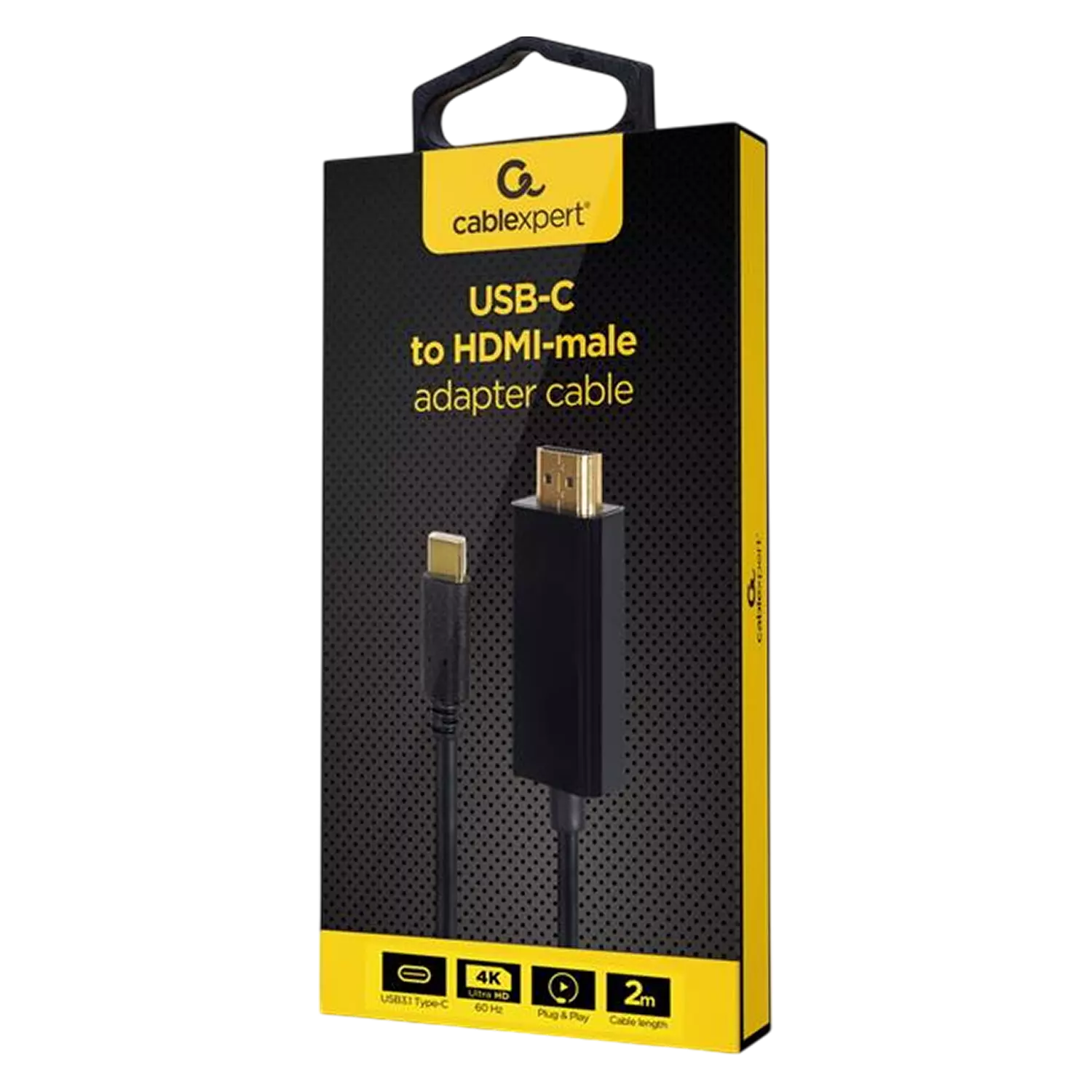 Переходник Cablexpert USB-C to HDMI-male adapter, 4K 60Hz, 2 m, black (A-CM-HDMIM-02) фото