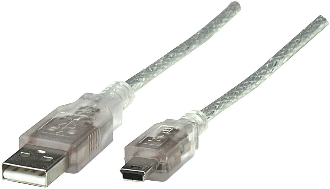 картинка Кабель Manhattan USB 2.0, A (M) - Mini-B (M), прозрачный/серебро, 1,8 м 333412  от магазина itmag.kz