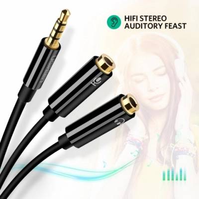 Аудиокабель UGREEN AV141 3.5mm male to 2 Female Audio Cable ABS Case. Black. 30620 (30620) фото