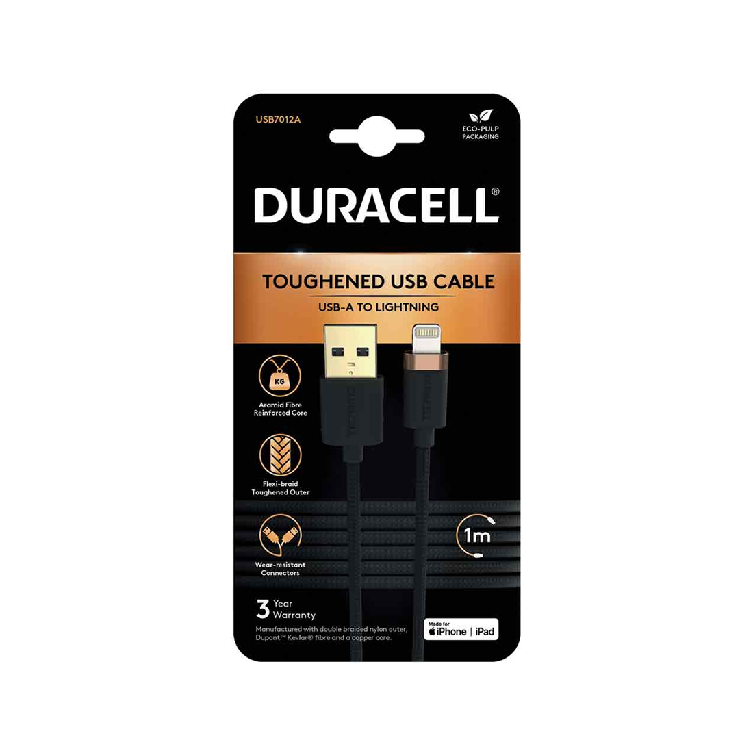 Интерфейсный кабель Duracell USB7012A USB-A to Lightning Черный (USB7012A) фото