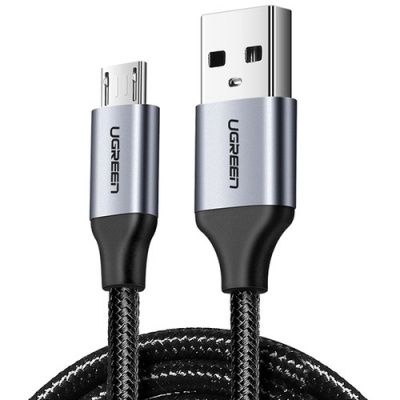 картинка Кабель UGREEN US290 USB 2.0 A to Micro USB Cable Nickel Plating Aluminum Braid 2m (Black), 60148 от магазина itmag.kz