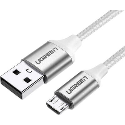 картинка Кабель UGREEN US290 USB 2.0 A to Micro USB Cable Nickel Plating Aluminum Braid 2m (White), 60153 от магазина itmag.kz