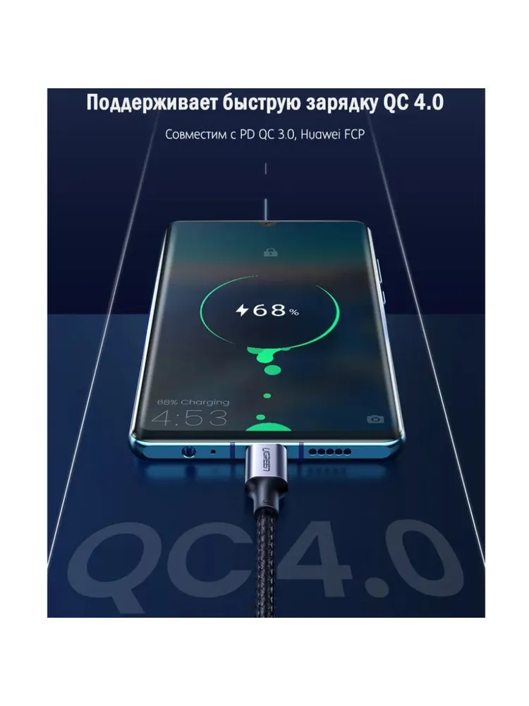 Кабель Ugreen US316, USB-C 100W, 1.5m - Space Gray (70428) фото