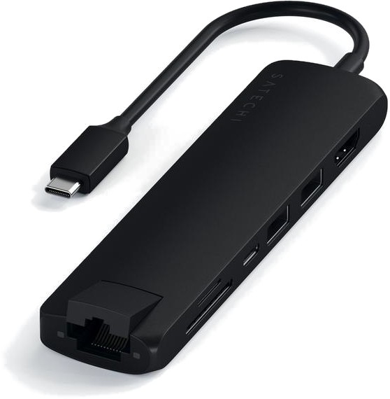 Картридер / USB-хаб Satechi Slim Multiport with Ethernet Adapter - Black (ST-UCSMA3K) фото