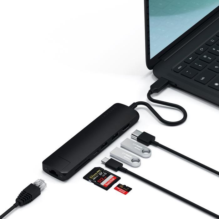 Картридер / USB-хаб Satechi Slim Multiport with Ethernet Adapter - Black (ST-UCSMA3K) фото