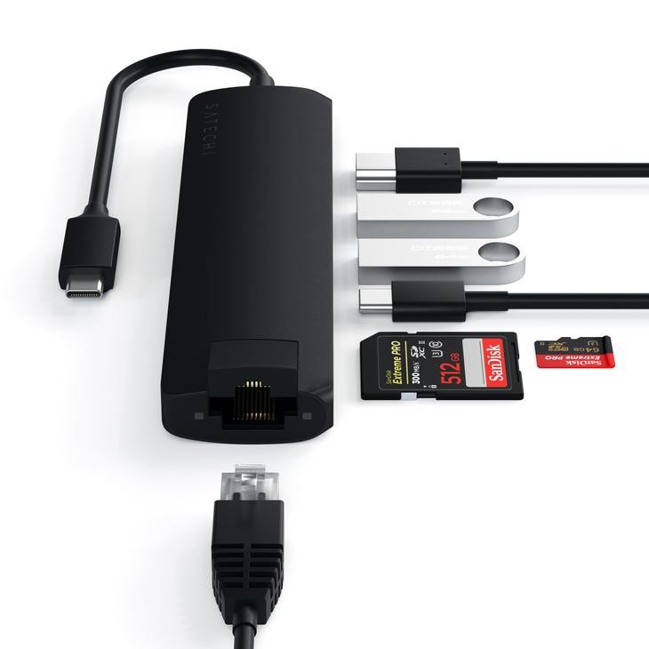 Картридер / USB-хаб Satechi Slim Multiport with Ethernet Adapter - Black (ST-UCSMA3K) фото