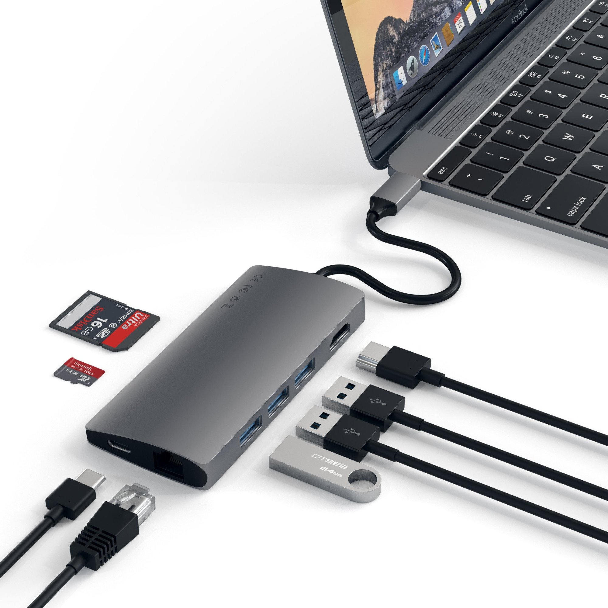 Картридер / USB-хаб Satechi Type-C Multi-Port Adapter 4K with Ethernet V2 - Space Gray (ST-TCMA2M) фото