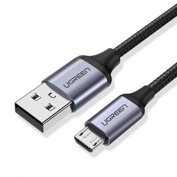 картинка Кабель UGREEN US290 USB 2.0 A to Micro USB Cable Nickel Plating Aluminum Braid 1.5m (Black), 60147 от магазина itmag.kz