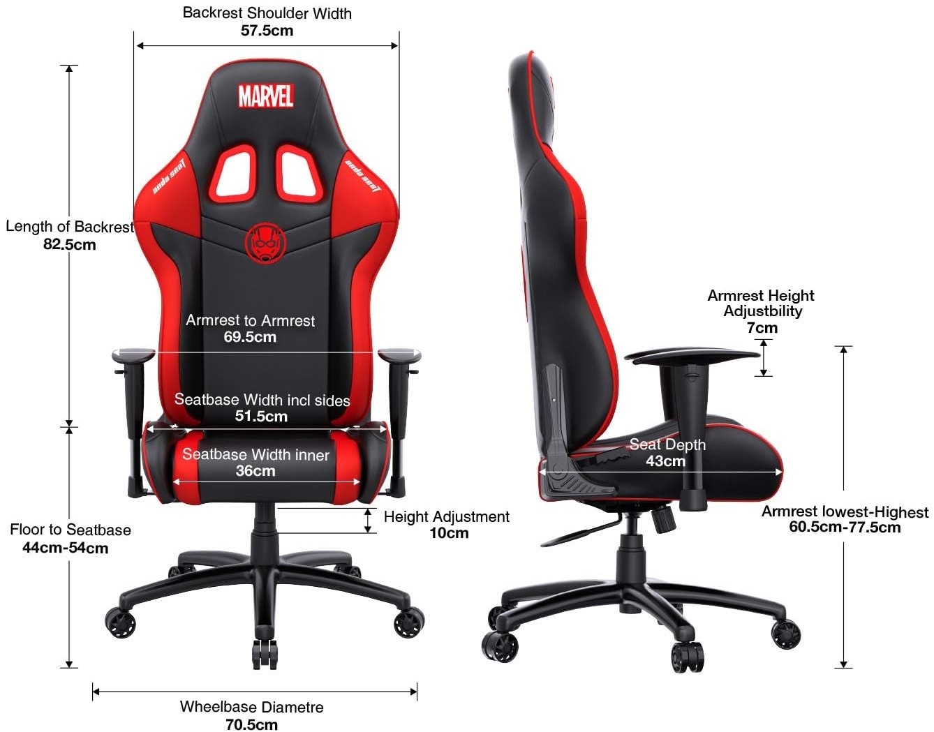 Кресло геймерское AndaSeat Ant Man Edition, Black-Red (AD5-04-BR-PV) фото
