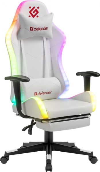 Игровое кресло Defender Watcher (M) RGB, подставка под ноги, белый (64336) фото