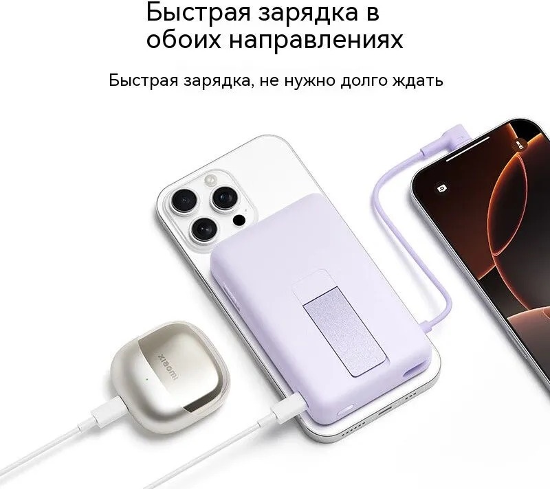 Портативный внешний аккумулятор Xiaomi Magnetic Power Bank 10000 with Built-in Stand - Purple (WPB1007Z) (WPB1007Z-PUR) фото