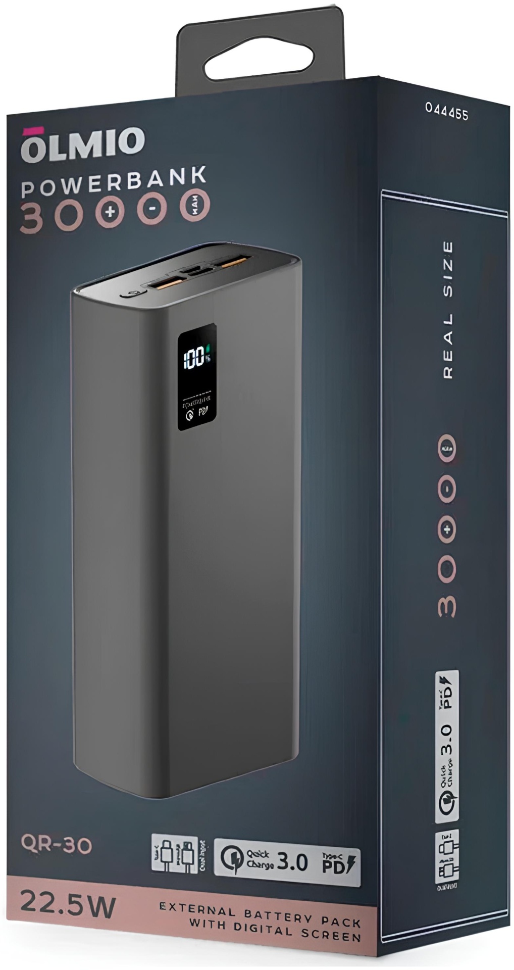 Портативный внешний аккумулятор Power bank Olmio QR-30 30000mAh QuickCharge3.0 серый (44455) фото