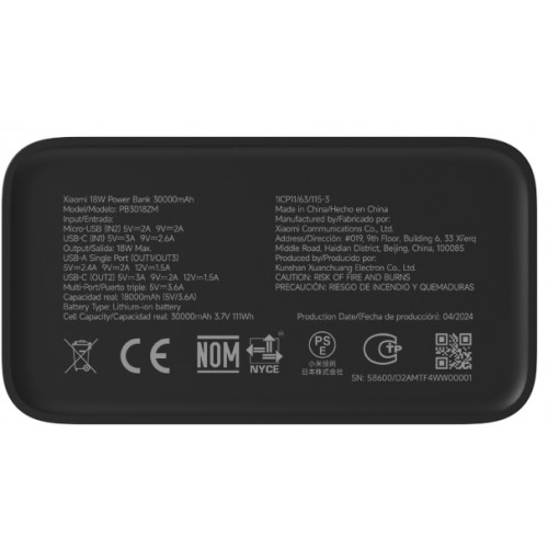 Power bank Xiaomi PB3018ZM, 30000 mAh, 18W, USB Type-C, USB, Black (BHR9126GL) фото