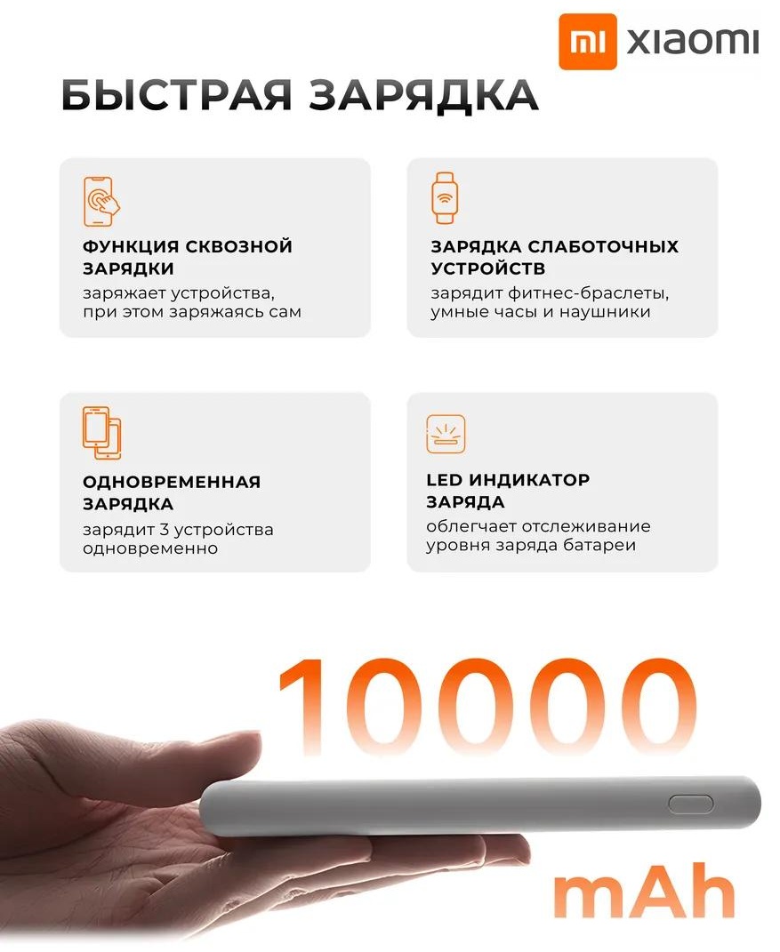 Портативный внешний аккумулятор Xiaomi Power Bank 10000mAh 22.5W Lite GL (P16ZM) (P16ZM-White) фото