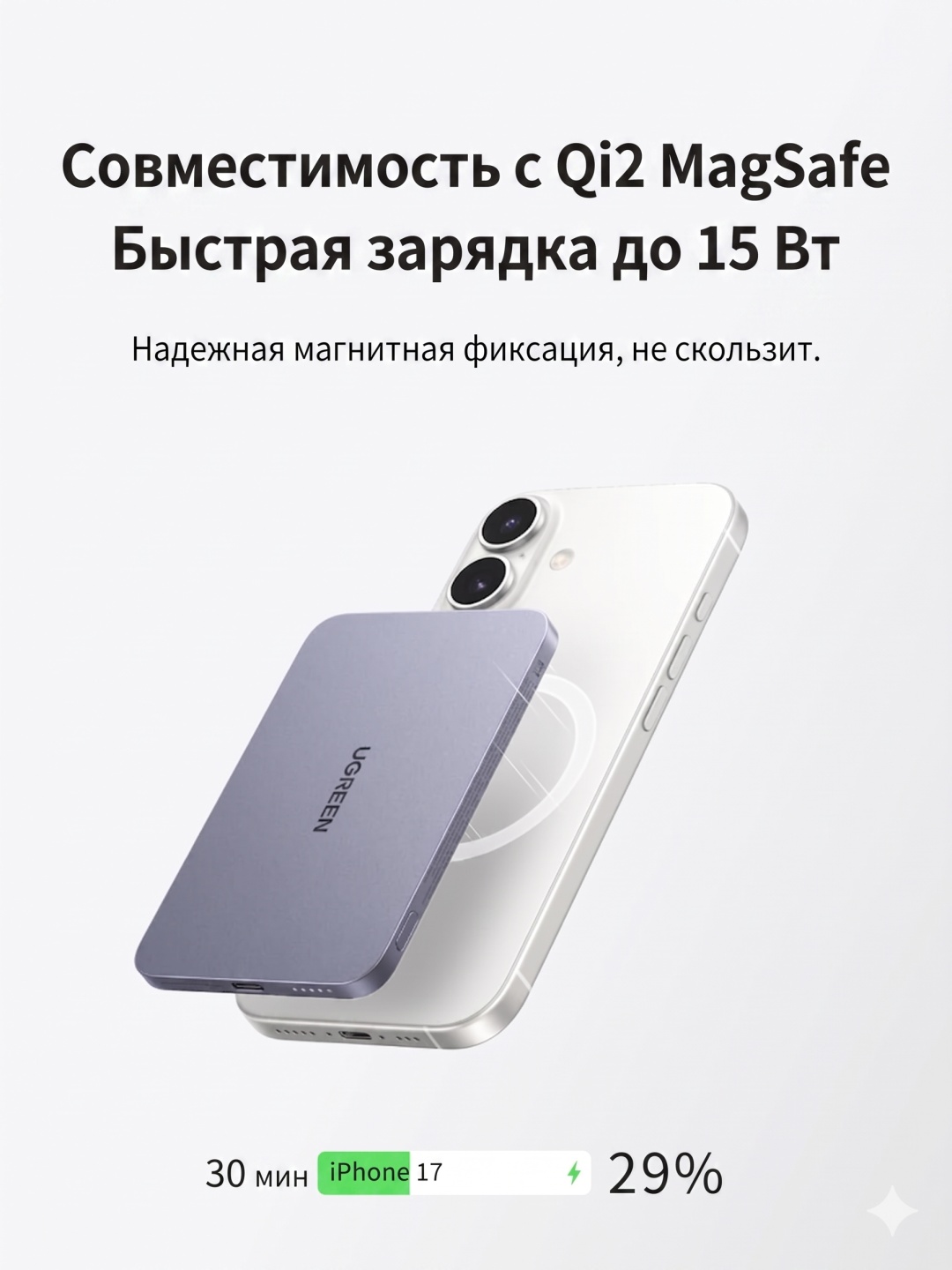 Мобильный аккумулятор Power Bank UGREEN Mag-Safe, 5000mAh, MagFlow Air Qi2,PB580 (75984B) фото