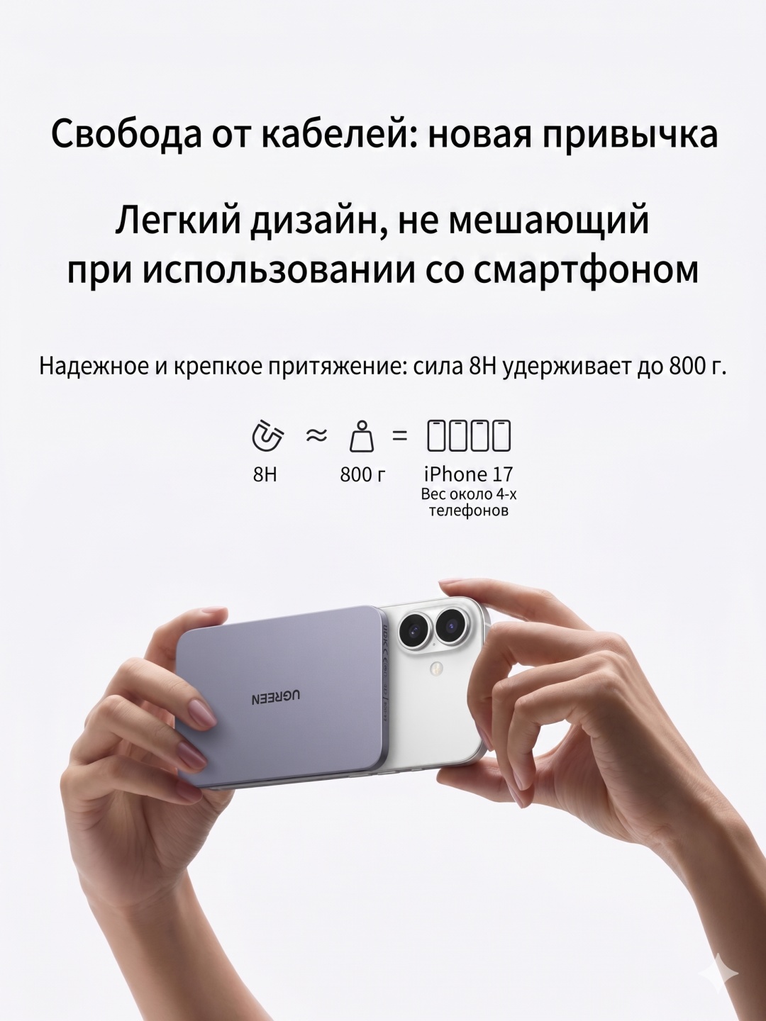 Мобильный аккумулятор Power Bank UGREEN Mag-Safe, 5000mAh, MagFlow Air Qi2,PB580 (75984B) фото