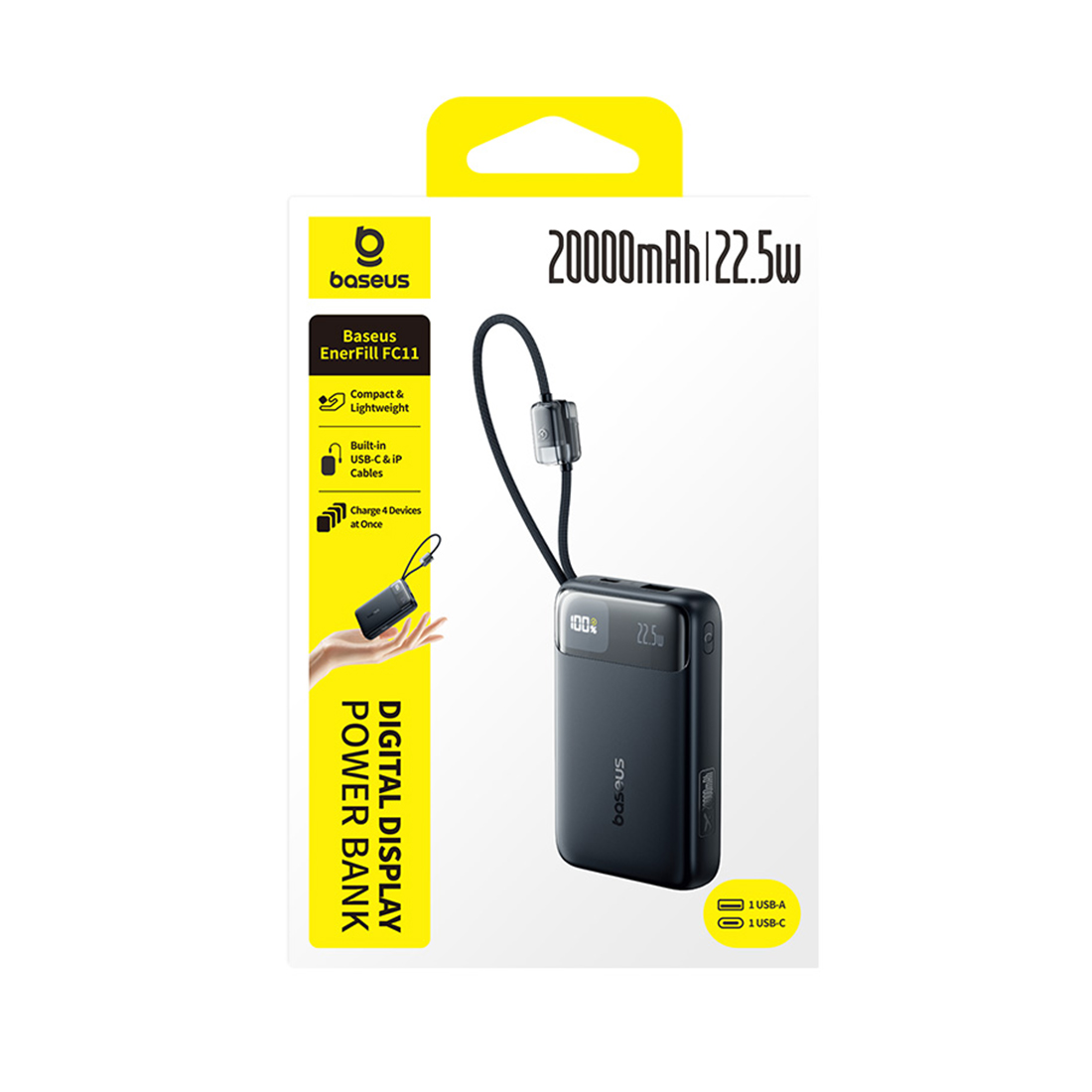 Портативный внешний аккумулятор Baseus EnerFill FC11, 20000mAh - Black (E0027S04) фото