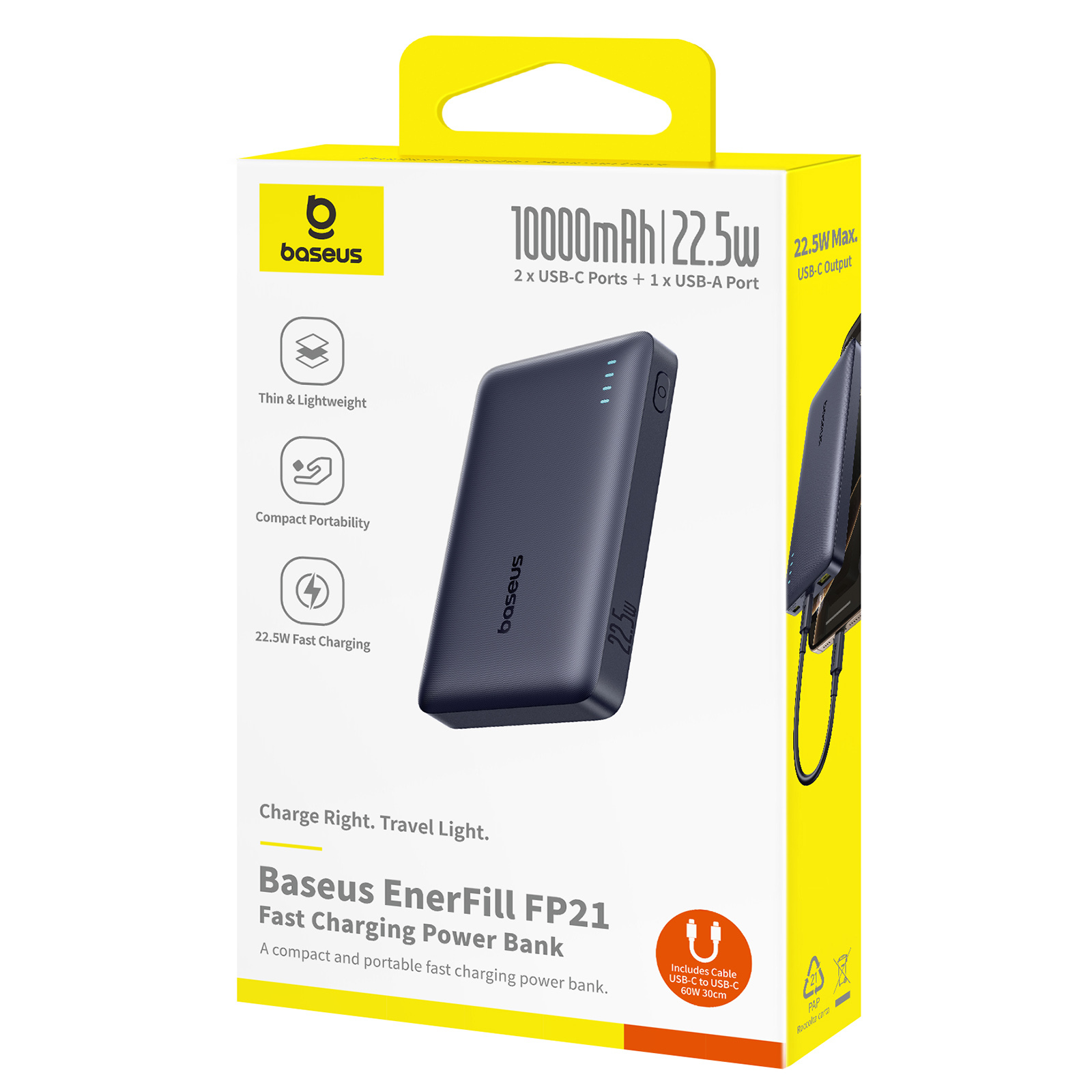 Портативный внешний аккумулятор Baseus EnerFill FP21, 10000mAh 22.5W - Black (P1008210D123-00) фото