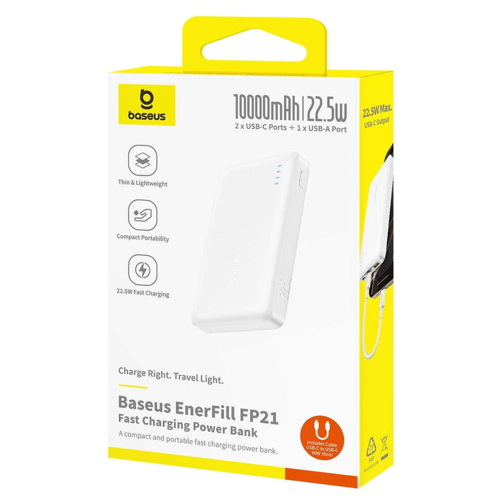 Портативный внешний аккумулятор Baseus EnerFill FP21, 10000mAh 22.5W - White (P1008210D213-00) фото