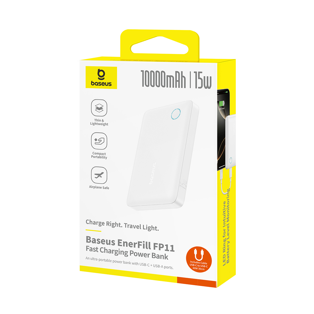 Портативный внешний аккумулятор Baseus EnerFill FP11, 10000mAh 15W - White (P1008210C213-00) фото