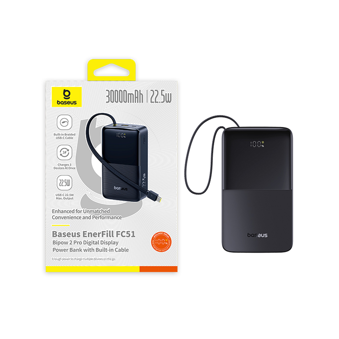 Портативный внешний аккумулятор Baseus EnerFill FC51, 30000mAh 22.5W - Black (E0028100) фото