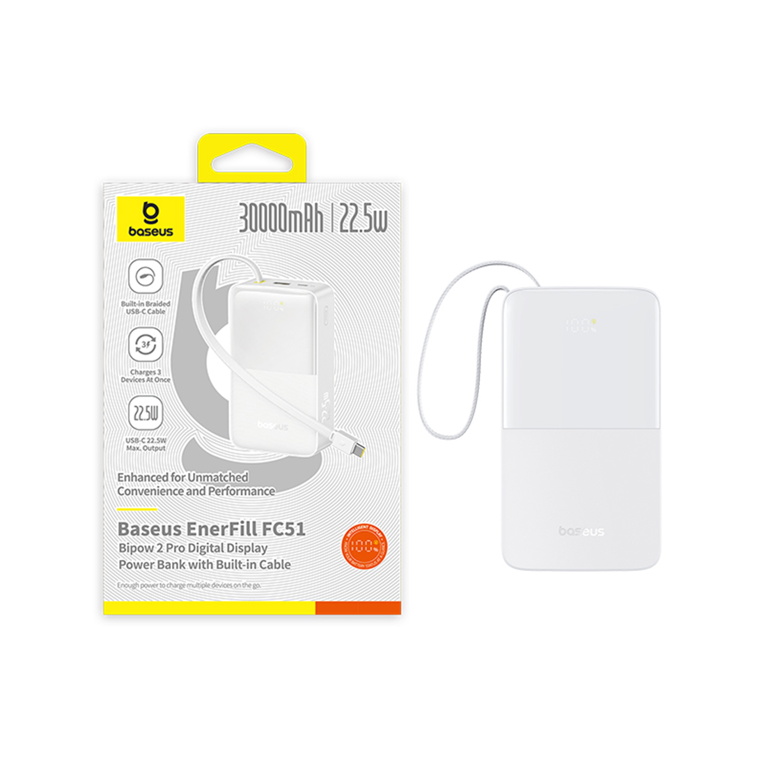 Портативный внешний аккумулятор Baseus EnerFill FC51, 30000mAh 22.5W - Moon White (E0028101) фото