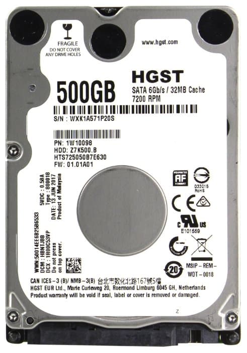 картинка Жесткий диск для ноутбука Hitachi 500Gb, 32Mb, 7200rpm, 2.5", SATA 6Gb/s, Travelstar Z7K500.B, тонкий HDD (7мм) для ультрабуков от магазина itmag.kz