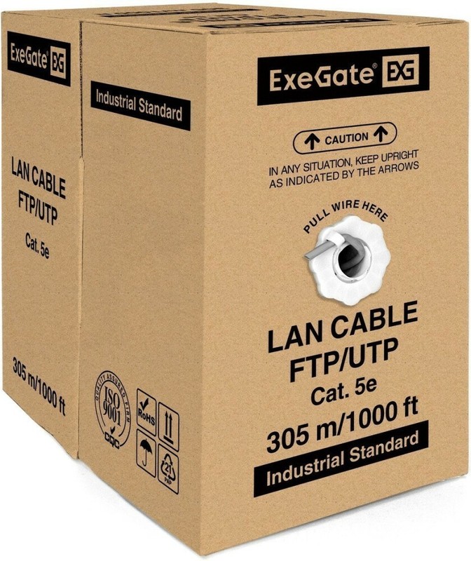 Кабель сетевой UTP, ExeGate UTP4-C5e-CU-S24-IN-PVC-GY-305-FLUKE, бухта (~305м) (EX256748RUS) фото