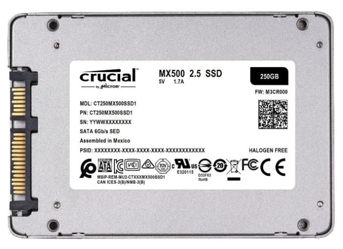картинка Твердотельный накопитель  250GB SSD Crucial MX500 2.5” SATA3 R560Mb/s, W510MB/s 7mm CT250MX500SSD1N. В комплекте адаптер от 7 до 9,5 мм. от магазина itmag.kz