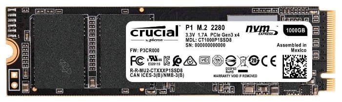 картинка Твердотельный накопитель 1000Gb SSD Crucial P1 3D NAND M2 PCIe NVMe R2000Mb/s W1700MB/s CT1000P1SSD8 от магазина itmag.kz