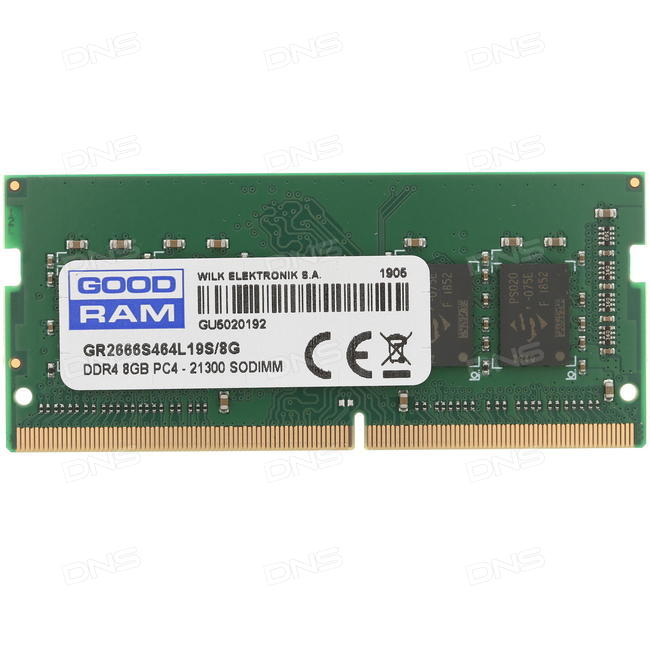 картинка Оперативная память для ноутбука 8GB DDR4 2666Mhz GOODRAM SODIMM PC4-21300 GR2666S464L19S/8G от магазина itmag.kz