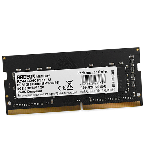 картинка Оперативная память для ноутбука AMD Radeon R7 4GB DDR4 2666Mhz SO-DIMM R744G2606S1S-U Retail Pack от магазина itmag.kz